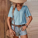 Van Elst Mode® | KORTE MOUW BLOUSE MET V-HALS