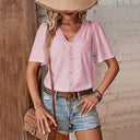 Van Elst Mode® | KORTE MOUW BLOUSE MET V-HALS