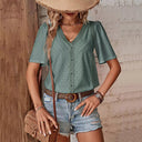 Van Elst Mode® | KORTE MOUW BLOUSE MET V-HALS